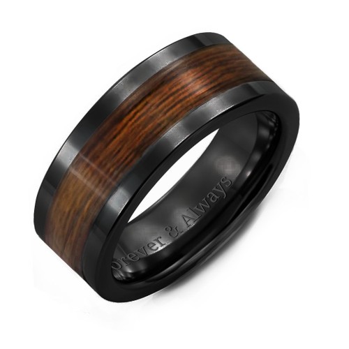 Men's Black Ceramic Ring with Wood Inlay – Ceramic