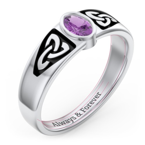 Men's Trinity Knot Ring With Oval Stone – Sterling Silver with Amethyst