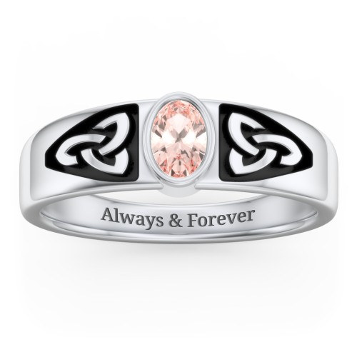 Men's Trinity Knot Ring With Oval Stone – Sterling Silver with Morganite