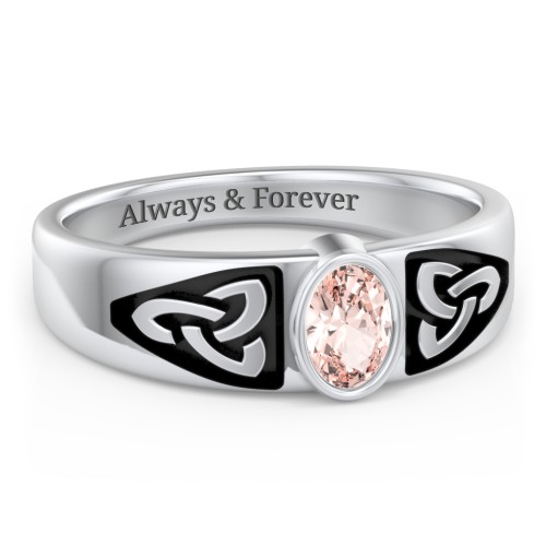 Men's Trinity Knot Ring With Oval Stone – Sterling Silver with Morganite