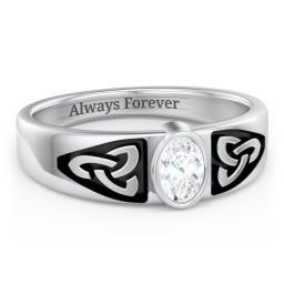 Men's Trinity Knot Ring With Oval Stone in 925 Sterling Silver with Diamond