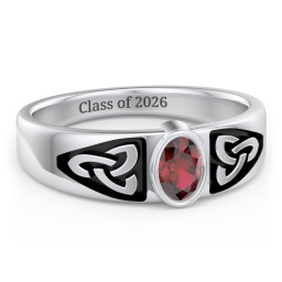 Men's Trinity Knot Ring With Oval Stone in 925 Sterling Silver with Garnet
