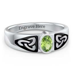 Men's Trinity Knot Ring With Oval Stone in 925 Sterling Silver with Peridot