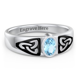 Men's Trinity Knot Ring With Oval Stone in 925 Sterling Silver with Blue Topaz