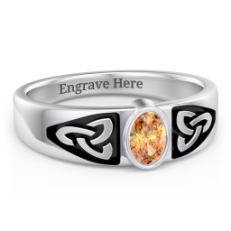 Men's Trinity Knot Ring With Oval Stone in 925 Sterling Silver with Citrine