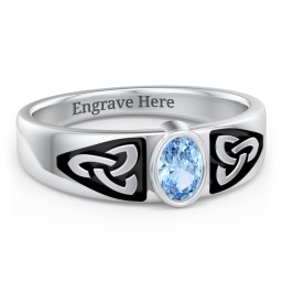 Men's Trinity Knot Ring With Oval Stone in 925 Sterling Silver with Blue Topaz