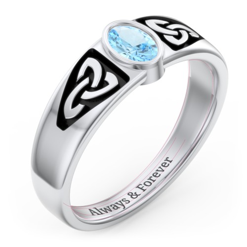 Men's Trinity Knot Ring With Oval Stone – Sterling Silver with Blue Topaz