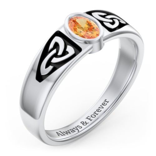 Men's Trinity Knot Ring With Oval Stone – Sterling Silver with Citrine