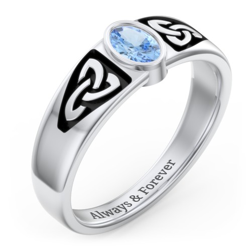 Men's Trinity Knot Ring With Oval Stone – Sterling Silver with Blue Topaz