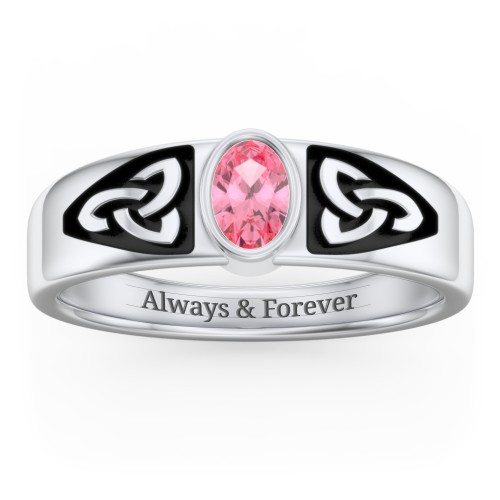 Men's Trinity Knot Ring With Oval Stone – Sterling Silver with Pink Tourmaline