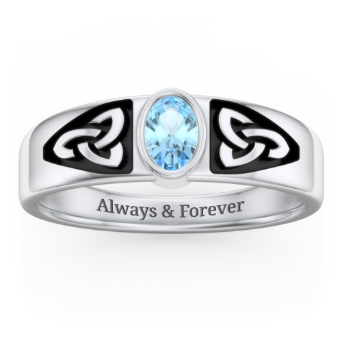 Men's Trinity Knot Ring With Oval Stone – Sterling Silver with Blue Topaz