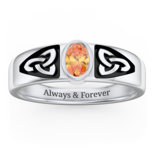 Men's Trinity Knot Ring With Oval Stone – Sterling Silver with Citrine