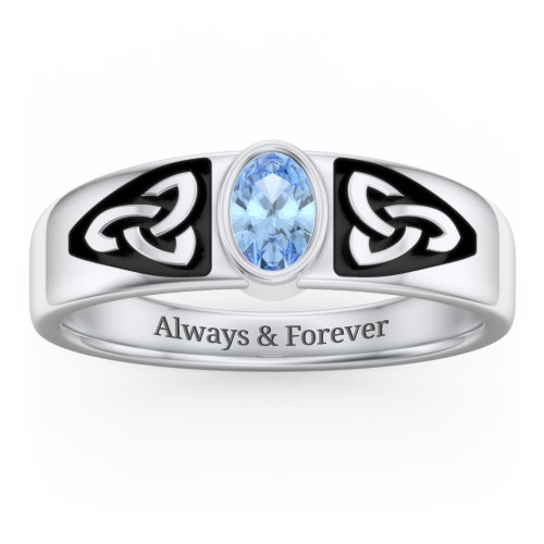 Men's Trinity Knot Ring With Oval Stone – Sterling Silver with Blue Topaz