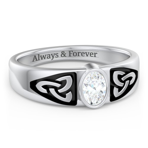 Men's Trinity Knot Ring With Oval Stone – Sterling Silver with Diamond