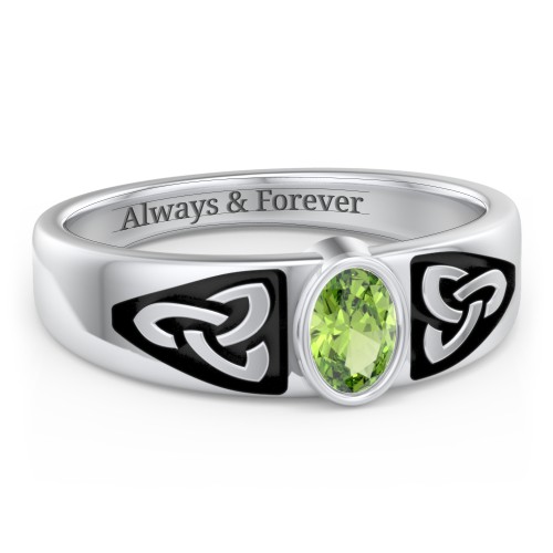 Men's Trinity Knot Ring With Oval Stone – Sterling Silver with Peridot