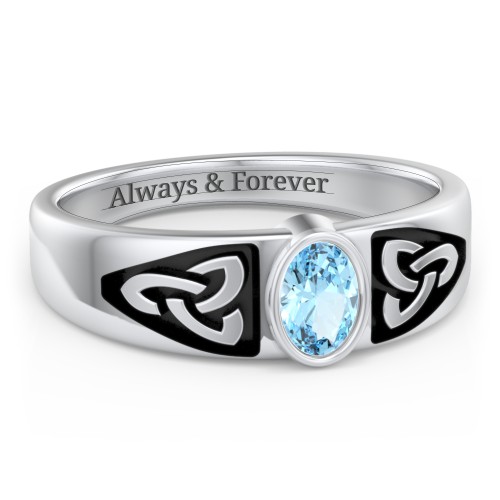 Men's Trinity Knot Ring With Oval Stone – Sterling Silver with Blue Topaz