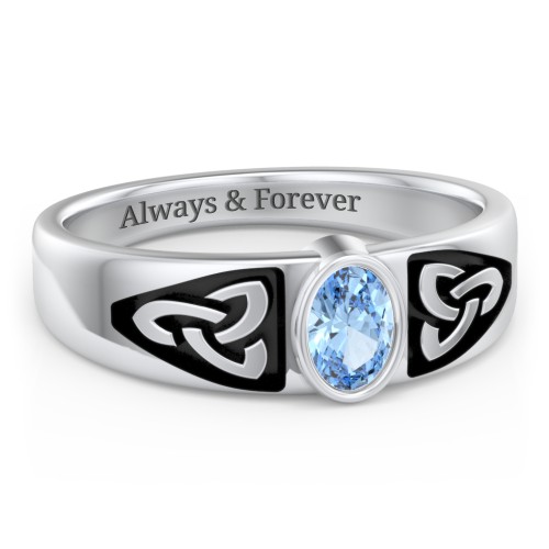 Men's Trinity Knot Ring With Oval Stone – Sterling Silver with Blue Topaz