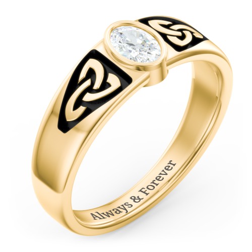 Men's Trinity Knot Ring With Oval Stone – 10K Yellow Gold with Diamond