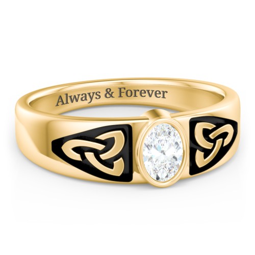 Men's Trinity Knot Ring With Oval Stone – 10K Yellow Gold with Diamond