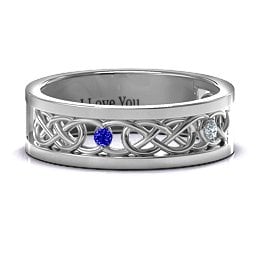 Men's Two-Stone Interwoven Infinity Band in 925 Sterling Silver with Blue Sapphire and Cubic Zirconia
