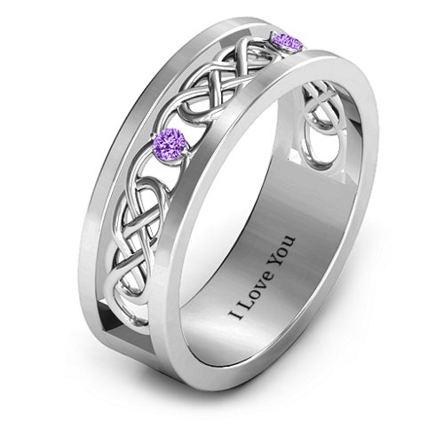Men's Two-Stone Interwoven Infinity Band – Sterling Silver with Amethyst