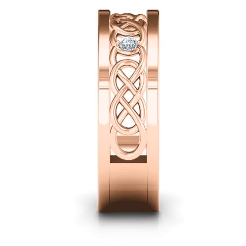 Men's Two-Stone Interwoven Infinity Band – 10K Rose Gold with Blue Sapphire and Cubic Zirconia
