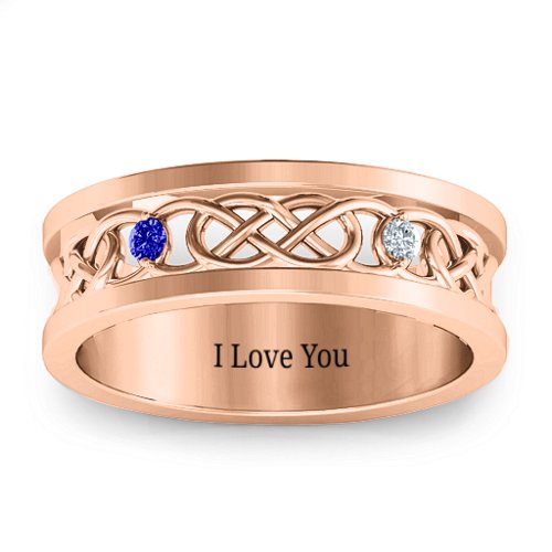 Men's Two-Stone Interwoven Infinity Band – 10K Rose Gold with Blue Sapphire and Cubic Zirconia
