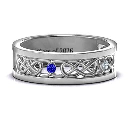 Men's Two-Stone Interwoven Infinity Band in 925 Sterling Silver with Blue Sapphire and Cubic Zirconia