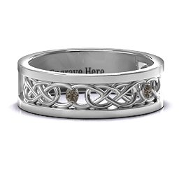 Men's Two-Stone Interwoven Infinity Band in 925 Sterling Silver with Smokey Quartz
