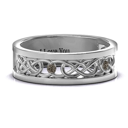 Men's Two-Stone Interwoven Infinity Band – Sterling Silver with Smokey Quartz