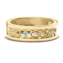 Men's Two-Stone Interwoven Infinity Band in 10K Solid Yellow Gold with Diamond