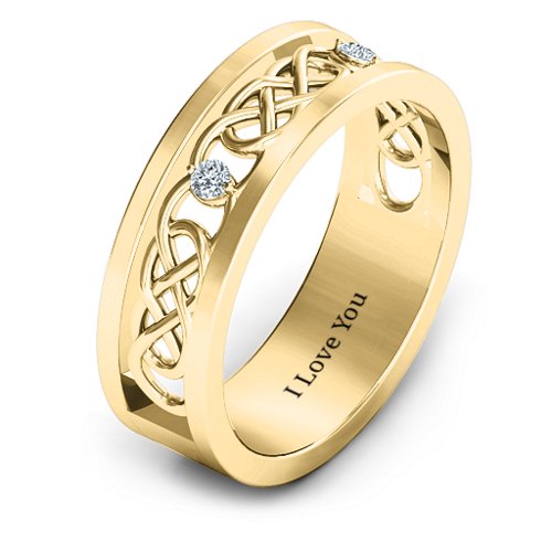 Men's Two-Stone Interwoven Infinity Band – 10K Yellow Gold with Diamond