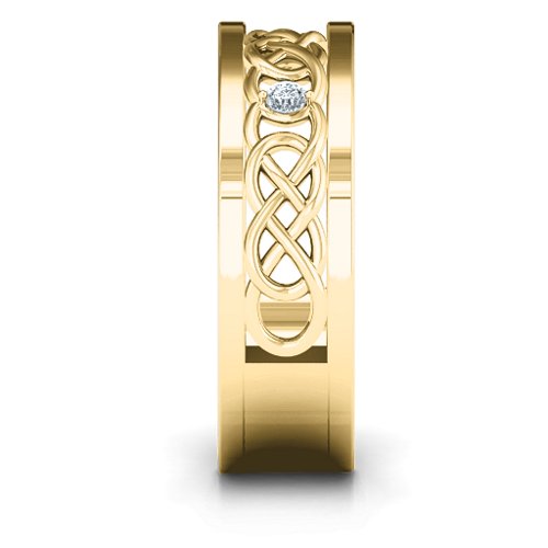 Men's Two-Stone Interwoven Infinity Band – 10K Yellow Gold with Diamond
