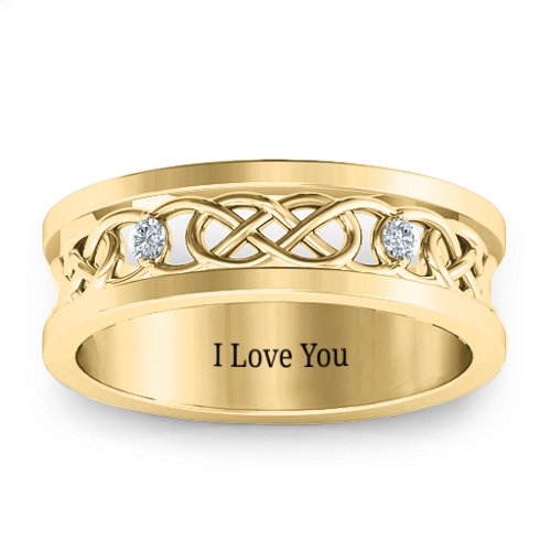 Men's Two-Stone Interwoven Infinity Band – 10K Yellow Gold with Diamond