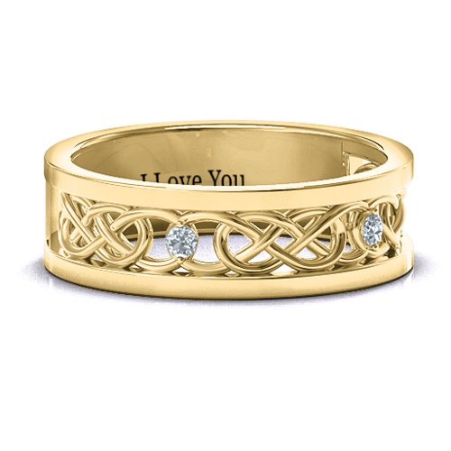 Men's Two-Stone Interwoven Infinity Band – 10K Yellow Gold with Diamond