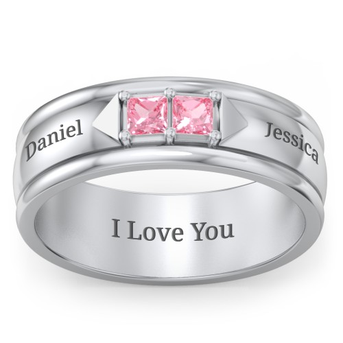 Men's Timeless Two Stone Ring – Sterling Silver with Pink Tourmaline