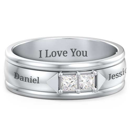 Men's Timeless Two Stone Ring – Sterling Silver with Diamond
