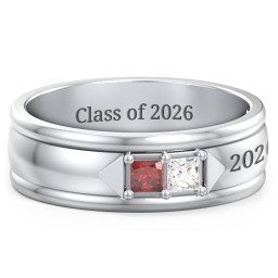 Men's Timeless Two Stone Ring in 925 Sterling Silver with Garnet and Cubic Zirconia