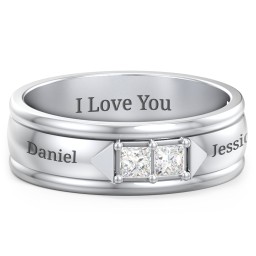 Men's Timeless Two Stone Ring in 925 Sterling Silver with Diamond