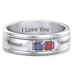 Men's Timeless Two Stone Ring in 925 Sterling Silver with Blue Sapphire and Garnet