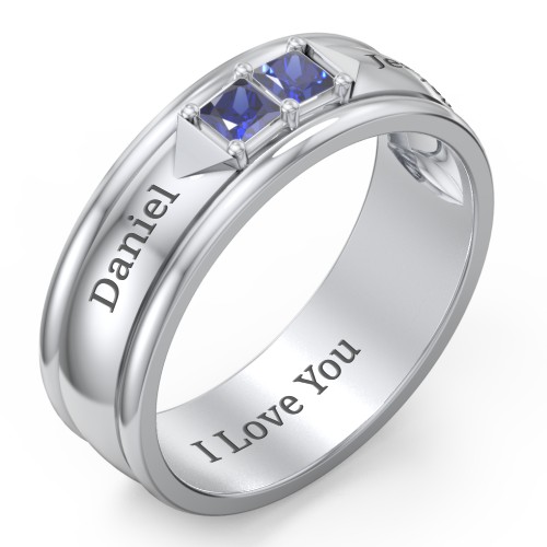 Men's Timeless Two Stone Ring – Sterling Silver with Blue Sapphire