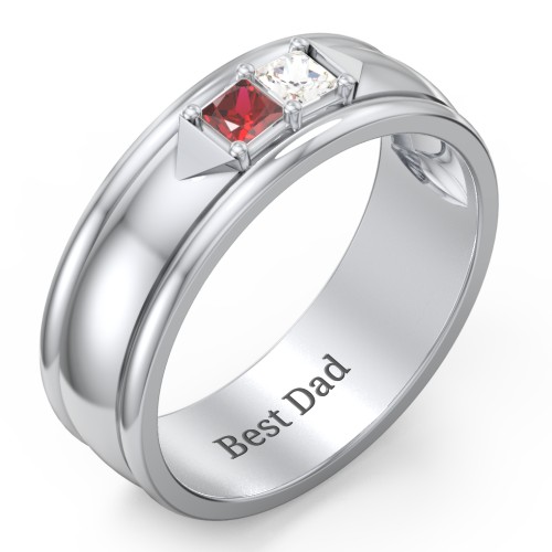 Men's Timeless Two Stone Ring – Sterling Silver with Garnet and Cubic Zirconia