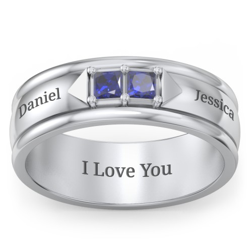 Men's Timeless Two Stone Ring – Sterling Silver with Blue Sapphire