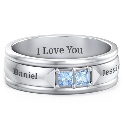 Men's Timeless Two Stone Ring – Sterling Silver with Blue Topaz