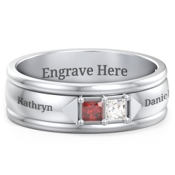 Men's Timeless Two Stone Ring in 10K Solid White Gold with Garnet and Cubic Zirconia