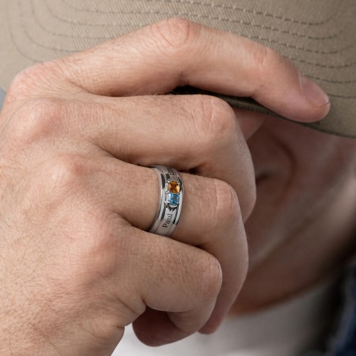 Men's Timeless Two Stone Ring – 10K White Gold with Garnet and Cubic Zirconia