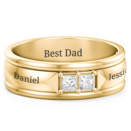 Men's Timeless Two Stone Ring in 10K Solid Yellow Gold with Diamond