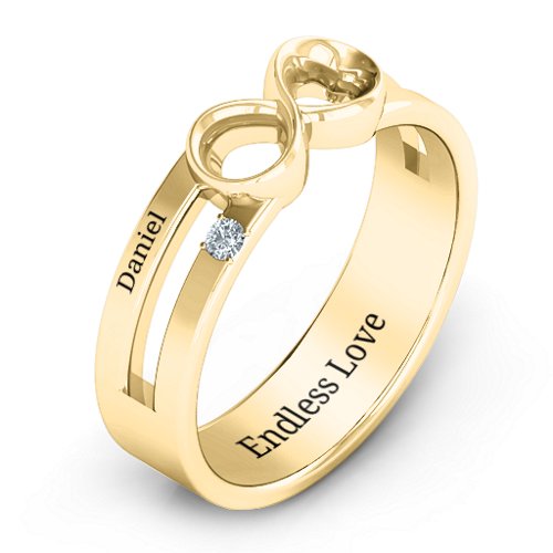 Men's Accented Infinity Ring – 10K Yellow Gold with Diamond