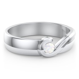 Men's Half Heart Ring with Birthstone