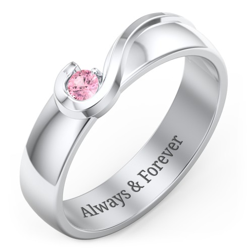 Men's Half Heart Ring with Birthstone – Sterling Silver with Pink Tourmaline